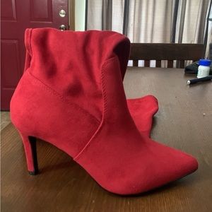 wide calf over the knee red heeled boots size 8 never worn besides being triedon